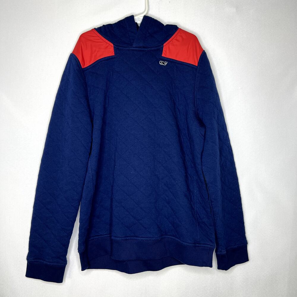 Vineyard Vines Quilted Shep Shirt Hoodie Boys Navy/Red Size Medium 12-14